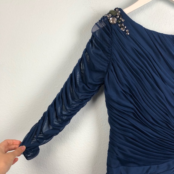 Adrianna Papell blue quarter sleeve ruched gown - Picture 4 of 8